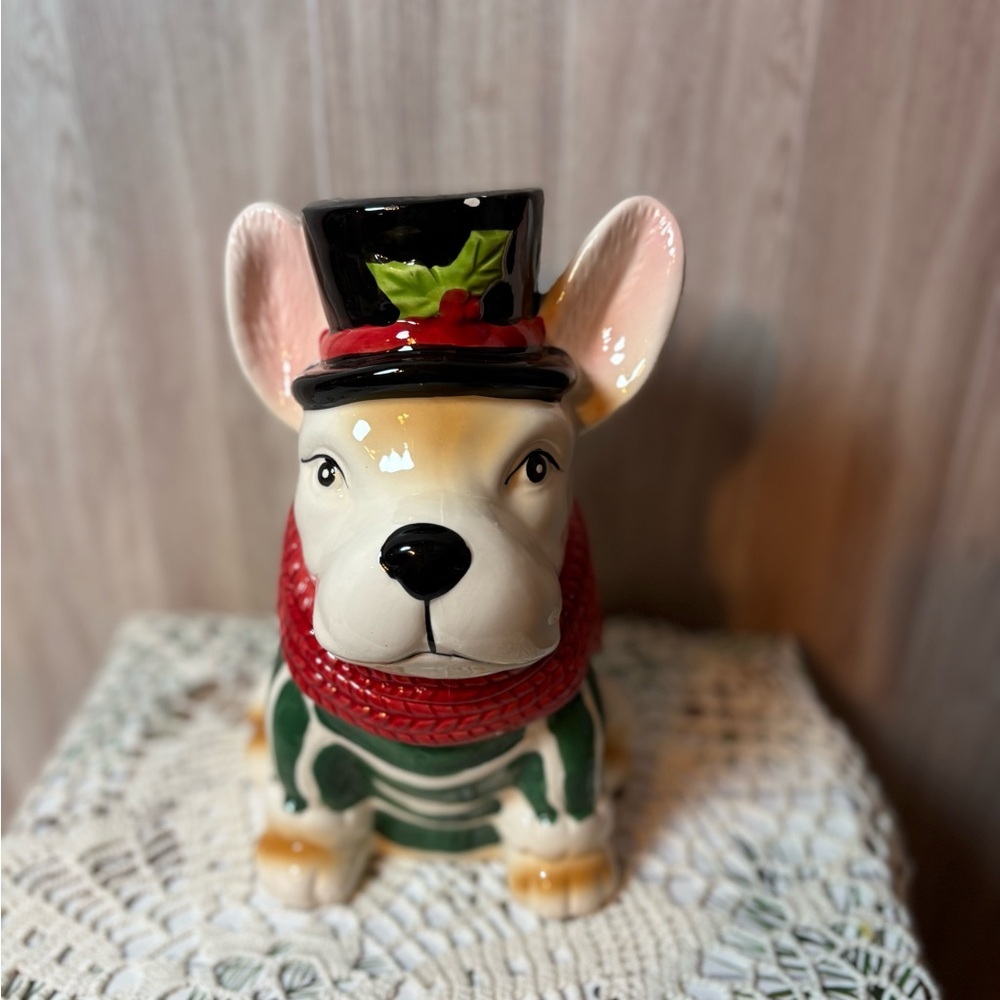 Festive Bulldog Holiday Ceramic Treat Jar